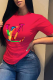 Red Fashion Street Print Patchwork O Neck T-Shirts