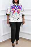 Yellow Fashion Casual Print Patchwork Asymmetrical O Neck Three Quarter Two Pieces