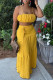 Yellow Sexy Casual Solid Backless Spaghetti Strap Sleeveless Two Pieces
