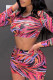 Red Sexy Print Patchwork O Neck Long Sleeve Two Pieces