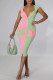 Pink Casual Solid Patchwork Zipper V Neck Pencil Skirt Dresses