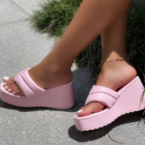 Pink Fashion Casual Patchwork Solid Color Round Wedges Shoes