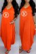 Orange Fashion Casual Print Letter O Neck Printed Dress Dresses