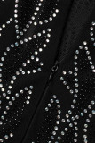 Black Fashion Sexy Patchwork Hot Drilling See-through Half A Turtleneck Long Sleeve Dresses