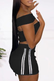 Red Fashion Casual Patchwork Hollowed Out Backless Sleeveless Two Pieces