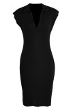 Coffee Fashion Casual Solid Basic V Neck Sleeveless Dress
