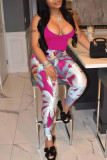 Blue Casual Print Patchwork U Neck Two Pieces