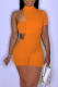 Tangerine Red Sexy Solid Hollowed Out Patchwork Asymmetrical Half A Turtleneck Skinny Rompers