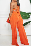 Orange Sexy Casual Solid Bandage Patchwork Backless O Neck Sleeveless Two Pieces