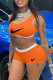 Orange Fashion Sexy Print Patchwork U Neck Sleeveless Two Pieces