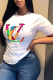 White Fashion Street Print Patchwork O Neck T-Shirts