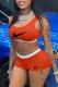 Tangerine Red Fashion Sexy Print Patchwork U Neck Sleeveless Two Pieces