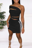 Red Fashion Casual Patchwork Hollowed Out Backless Sleeveless Two Pieces