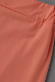 Orange Pink Fashion Casual Solid Slit V Neck Plus Size Two Pieces