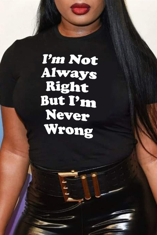 Black Fashion Casual Letter Print Basic O Neck T-Shirts