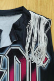 Black Casual Street Print Tassel Patchwork T-Shirts