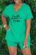 Green Fashion Casual Print Slit V Neck Short Sleeve Two Pieces