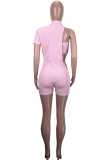 Pink Sexy Solid Hollowed Out Patchwork Asymmetrical Half A Turtleneck Skinny Rompers