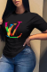 Black Fashion Street Print Patchwork O Neck T-Shirts