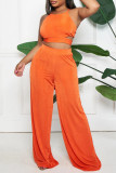 Orange Sexy Casual Solid Bandage Patchwork Backless O Neck Sleeveless Two Pieces