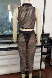 Black Sexy Solid Bandage Hollowed Out Patchwork V Neck Sleeveless Two Pieces