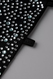 Apricot Sexy Patchwork Hot Drilling Bandage Hollowed Out Backless Spaghetti Strap Sleeveless Dress Dresses