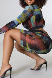 Multicolor Casual Street Print Patchwork O Neck Long Sleeve Two Pieces