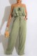 Light Green Fashion Casual Print Patchwork Letter Strapless Jumpsuits