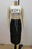 Army Green Fashion Casual Print Slit O Neck Sleeveless Two Pieces