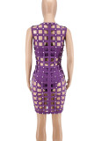 Red Fashion Sexy Solid Hollowed Out Patchwork Beading O Neck Straight Dresses Three Pieces