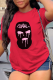 Red Fashion Print Patchwork O Neck T-Shirts
