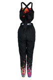 Black Sexy Casual Print Bandage Backless Spaghetti Strap Regular Jumpsuits