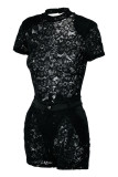 White Fashion Sexy Solid See-through O Neck Short Sleeve Two Pieces
