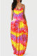 Tangerine Red Fashion Sexy Casual Print Backless Spaghetti Strap Long Dress