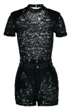 White Fashion Sexy Solid See-through O Neck Short Sleeve Two Pieces