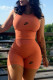 Orange Fashion Sexy Print Letter O Neck Sleeveless Two Pieces