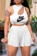 White Fashion Street Print Letter O Neck Sleeveless Two Pieces