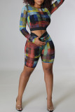 Multicolor Casual Street Print Patchwork O Neck Long Sleeve Two Pieces
