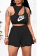 Black Fashion Street Print Letter O Neck Sleeveless Two Pieces