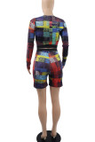 Multicolor Casual Street Print Patchwork O Neck Long Sleeve Two Pieces