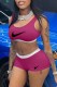 Rose Red Fashion Sexy Print Patchwork U Neck Sleeveless Two Pieces