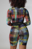 Multicolor Casual Street Print Patchwork O Neck Long Sleeve Two Pieces