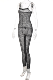 Black Sexy Solid Lace Spaghetti Strap Skinny Jumpsuits