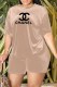 Khaki Fashion Casual Print Letter O Neck Short Sleeve Two Pieces