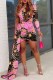 Pink Fashion Sexy Print Patchwork One Shoulder One Step Skirt Dresses