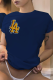 Navy Blue Fashion Street Print Patchwork Letter O Neck T-Shirts