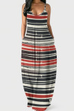 Multicolor Fashion Sexy Casual Print Backless Spaghetti Strap Long Dress