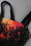 Black Sexy Casual Print Bandage Backless Spaghetti Strap Regular Jumpsuits