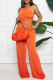 Orange Sexy Casual Solid Bandage Patchwork Backless O Neck Sleeveless Two Pieces