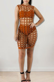 Red Fashion Sexy Solid Hollowed Out Patchwork Beading O Neck Straight Dresses Three Pieces